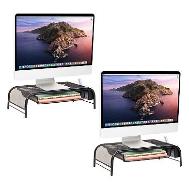 Mind Reader 2-pack Monitor Stand And Desk Organizer With Drawer