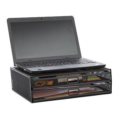 Mind Reader Metal Desk Monitor Stand Riser With 2 Organizer Drawers