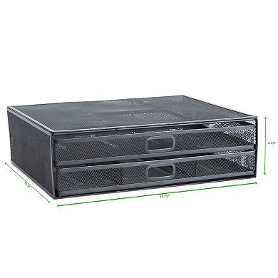 Mind Reader Metal Desk Monitor Stand Riser With 2 Organizer Drawers