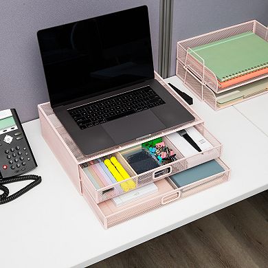 Mind Reader Metal Desk Monitor Stand Riser With 2 Organizer Drawers