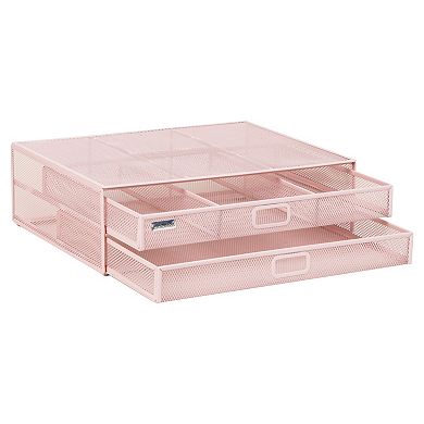 Mind Reader Metal Desk Monitor Stand Riser With 2 Organizer Drawers