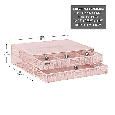 Mind Reader Metal Desk Monitor Stand Riser With 2 Organizer Drawers