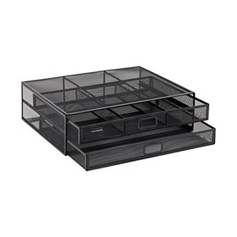 Mind Reader Metal Desk Monitor Stand Riser With 2 Organizer Drawers