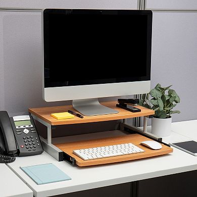Mind Reader 2 Tier Monitor Stand Riser With Sliding Keyboard Drawer