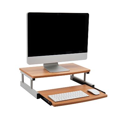 Mind Reader 2 Tier Monitor Stand Riser With Sliding Keyboard Drawer