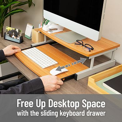 Mind Reader 2 Tier Monitor Stand Riser With Sliding Keyboard Drawer