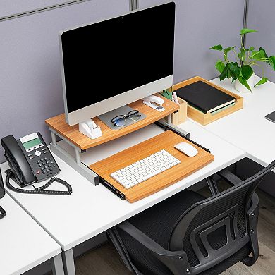 Mind Reader 2 Tier Monitor Stand Riser With Sliding Keyboard Drawer