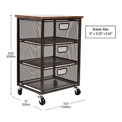 Mind Reader Metal Rolling File Cart With Drawer