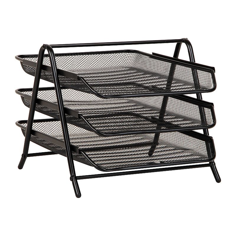 mind reader 3-tier paper tray, desktop organizer, file storage, workspace, office, metal mesh, 11.5"l x 13.75"w x 10"h, black