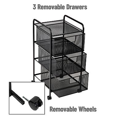 Mind Reader 3 Drawer Mesh Rolling Cart