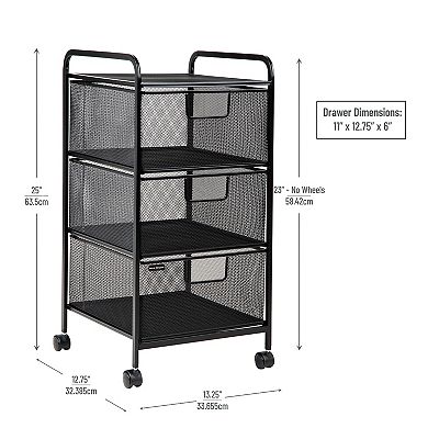 Mind Reader 3 Drawer Mesh Rolling Cart