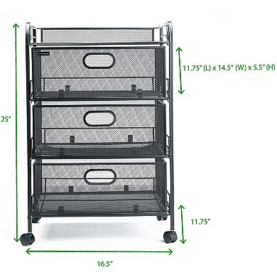 Mind Reader Metal Rolling File Cart With Drawers