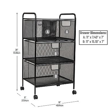 Mind Reader Metal Rolling File Cart With Drawers