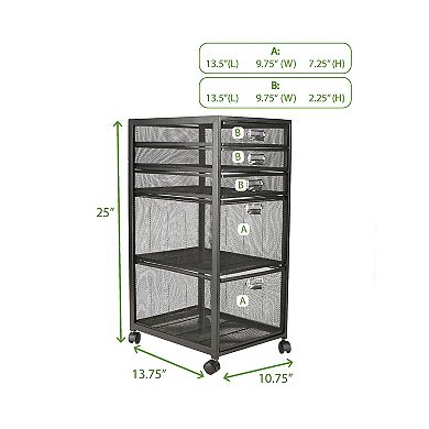 Mind Reader Rolling 5 Drawer File Cabinet