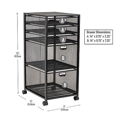 Mind Reader Rolling 5 Drawer File Cabinet