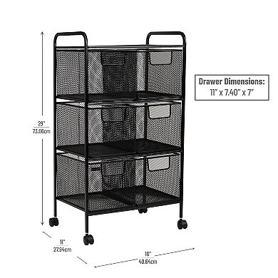 Mind Reader Metal Rolling File Cart With Drawers