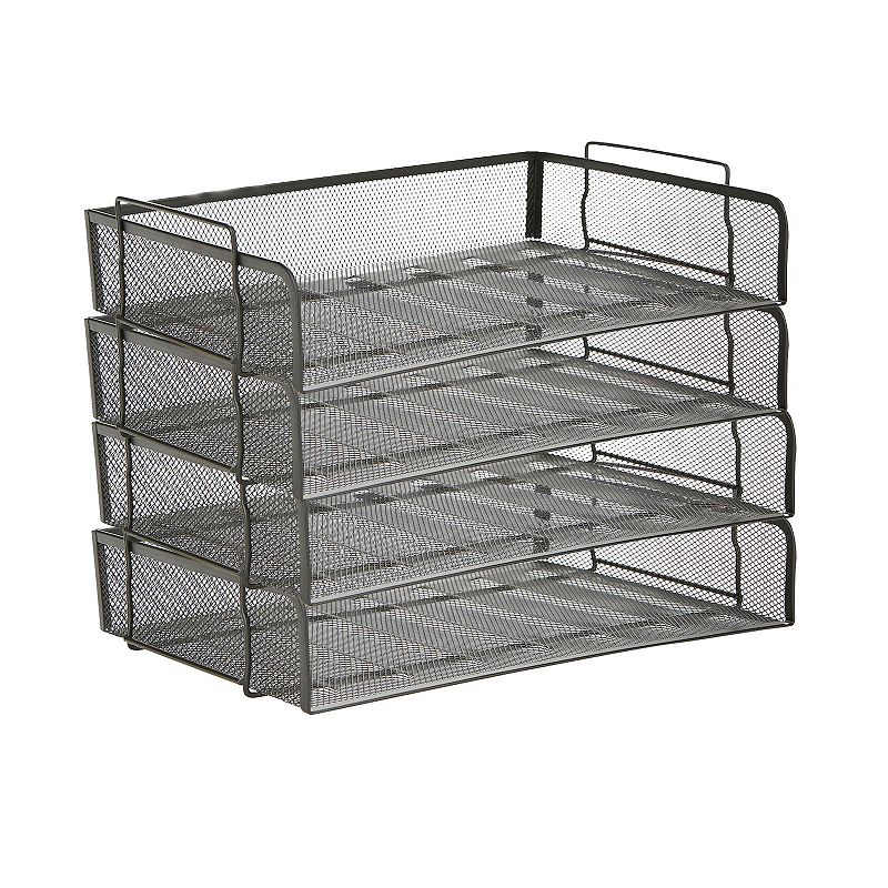 Mind Reader Stackable Paper Tray  Desktop Organizer  File Storage  Office  Metal Mesh  4 Piece  Black
