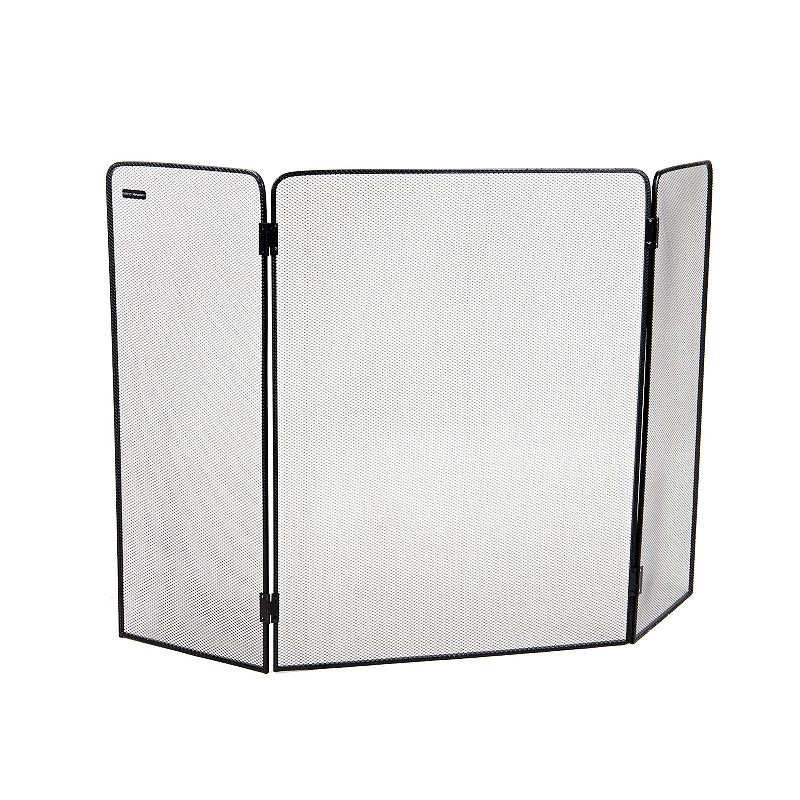 MIND READER Fireplace Protector Screen 3-Panel Folding Metal Mesh Chimney Fire Place Decorative Screen Cover  Black