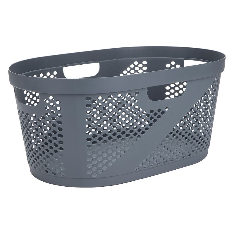 Mind Reader 40L Laundry Basket  Clothes Hamper  Lid  Wicker Design  Plastic  23 L x 14.5 W x 10.5 H  Gray
