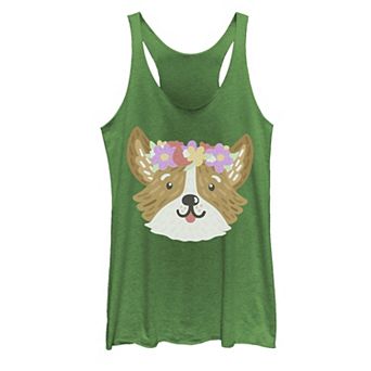 Juniors' Floral Corgi Dog Graphic Tank Top