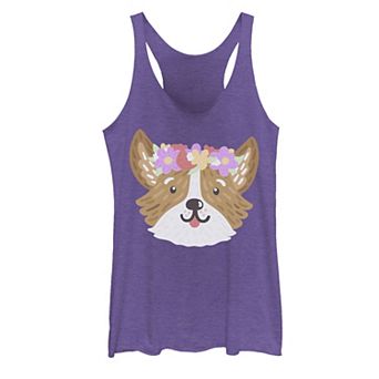 Juniors' Floral Corgi Dog Graphic Tank Top