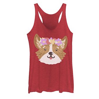 Juniors' Floral Corgi Dog Graphic Tank Top