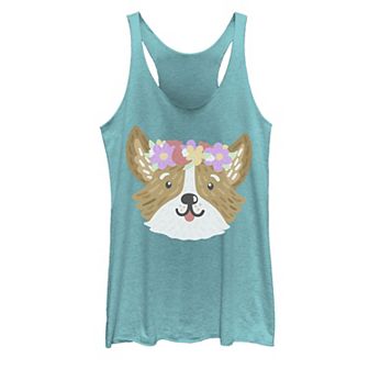 Juniors' Floral Corgi Dog Graphic Tank Top