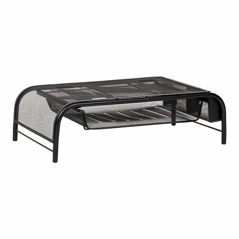 mind reader monitor stand, ventilated laptop riser, paper tray, storage, office, metal mesh, 20"l x 11.5"w x 5.5"h, black: desk organizer