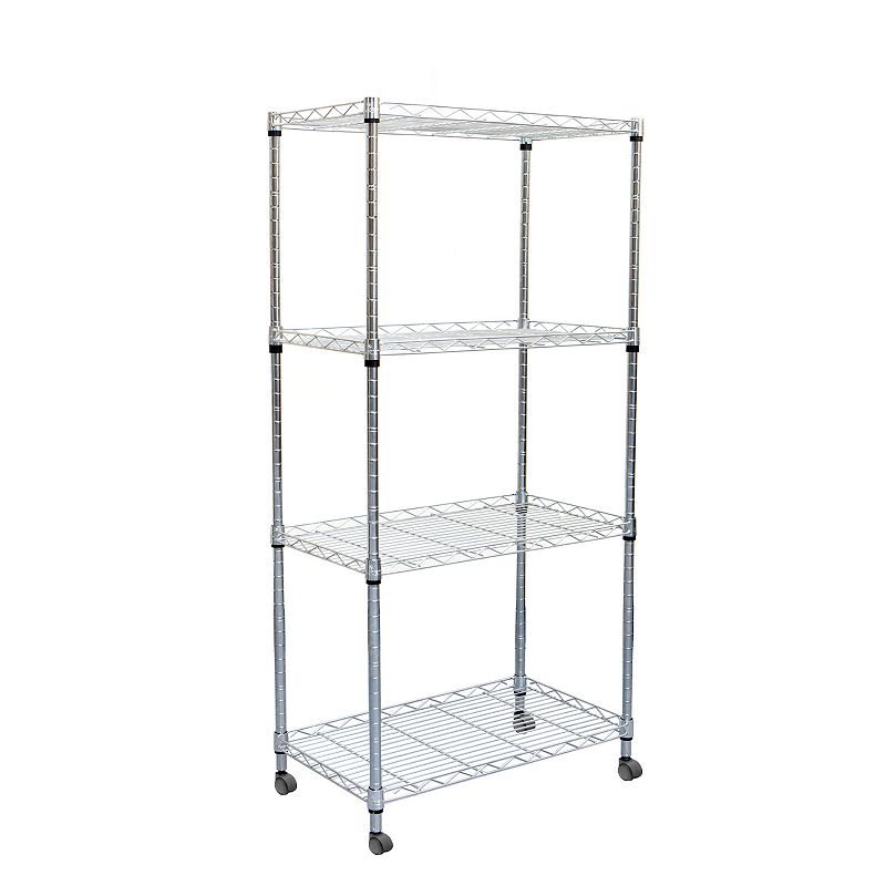 Mind Reader 4-Tier Metal Adjustable Storage Rack with wheels  Utility Rolling Cart with Shelf Organizer  Silver