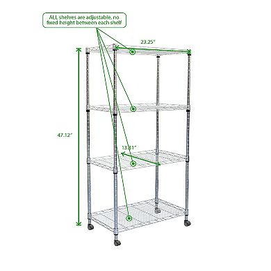 Mind Reader Adjustable 4-Tier Metal Storage Rack with Wheels