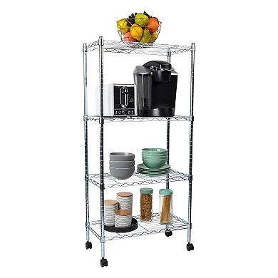 Mind Reader Adjustable 4-Tier Metal Storage Rack with Wheels