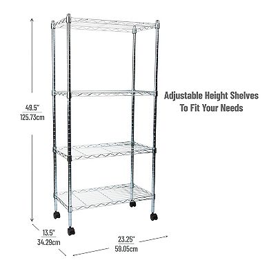 Mind Reader Adjustable 4-Tier Metal Storage Rack with Wheels