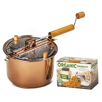 Wabash Valley Farms Copper Plated Stainless Steel Whirley Pop Popcorn Maker  and Cello Popcorn Gift Set