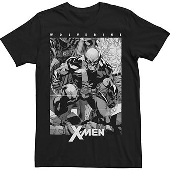 Big & Tall Marvel X-Men Wolverine Black & White Comic Panel Tee
