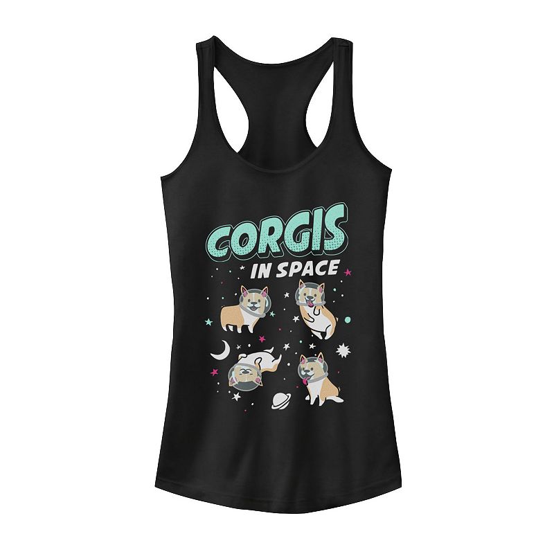 Juniors Corgis In Space Dog Group Shot Graphic Tank, Girls, Size: XS, Bla