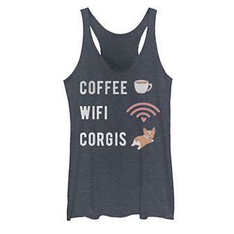 Juniors' Coffee Wifi Corgis Graphic Tank Top