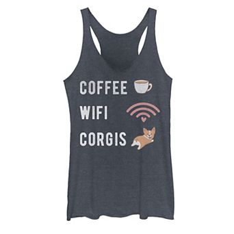 Juniors' Coffee Wifi Corgis Graphic Tank Top