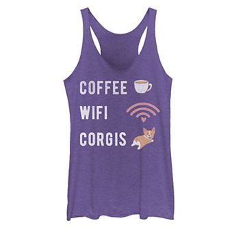 Juniors' Coffee Wifi Corgis Graphic Tank Top