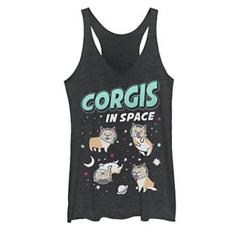 Juniors' Corgis In Space Dog Group Shot Graphic Tank Top