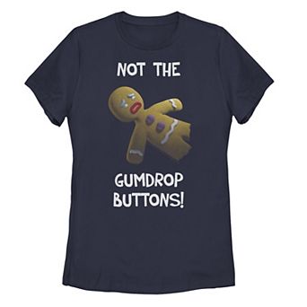 Juniors' Shrek Gingerbread Man Not The Gumdrop Buttons Tee