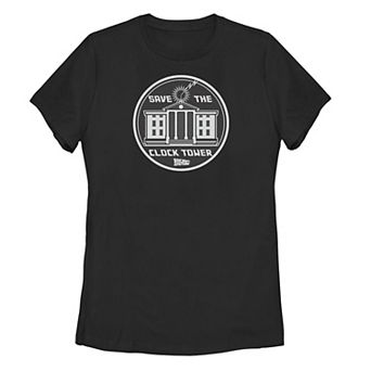 Juniors' Back To The Future Clock Tower Circle Logo Graphic Tee