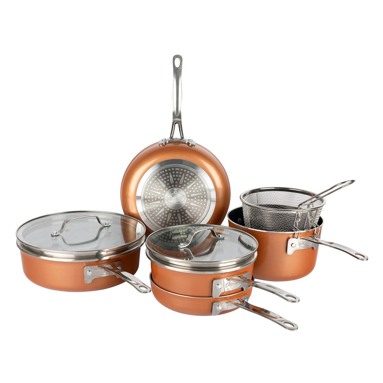 Gotham Steel 10-Piece Stainless Steel Nonstick Cookware Set – Chef Quality, Oven Safe