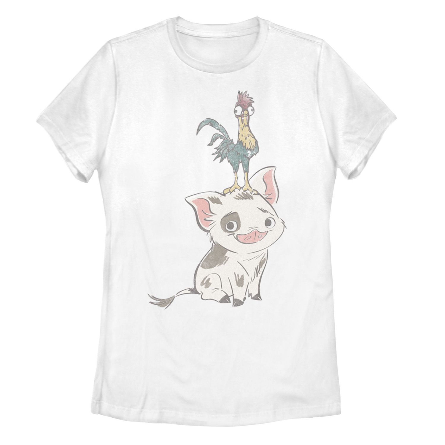 Disney's Moana Pua And Hei Hei Juniors' Distressed Portrait Tee