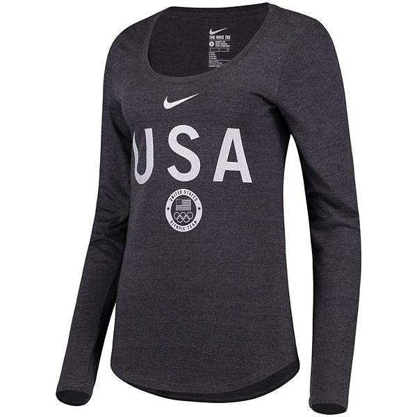 Women's Nike Black Team USA Tri-Blend Long Sleeve Scoop Neck T-Shirt