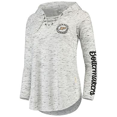 Women's Pressbox Gray Purdue Boilermakers Space Dye Lace-Up V-Neck Long Sleeve T-Shirt