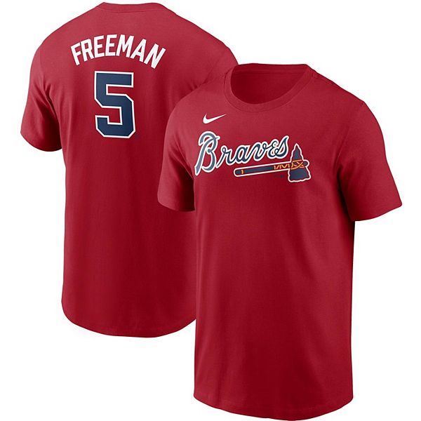 Men's Nike Freddie Freeman Red Atlanta Braves Name & Number T-Shirt