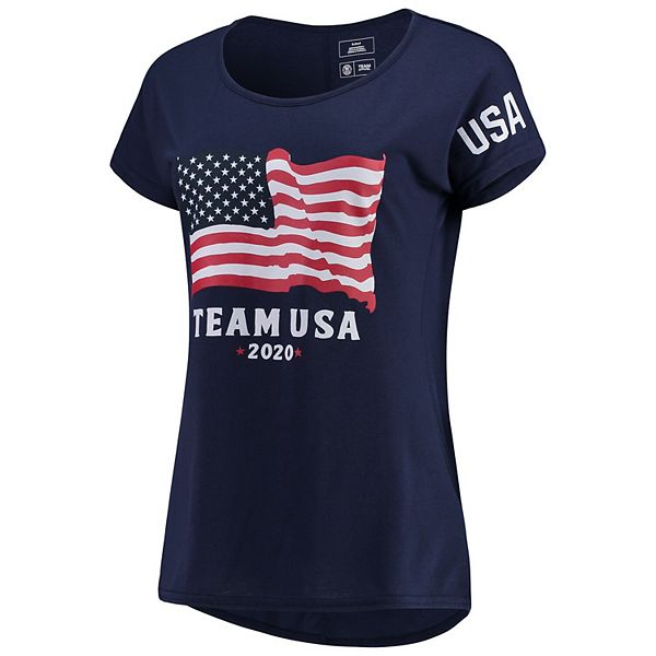Women's Navy Team USA 2020 Olympics American Flag Scoop Neck T-Shirt