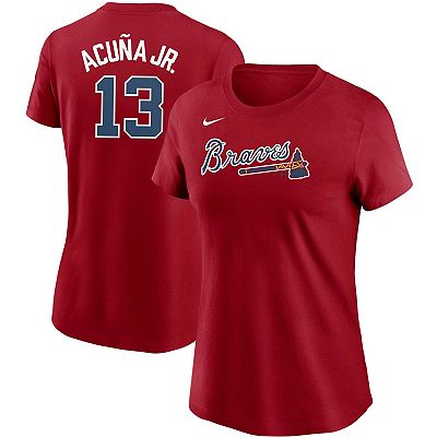 Women s Nike Ronald Acuna Jr. Red Atlanta Braves Name Number T Shirt