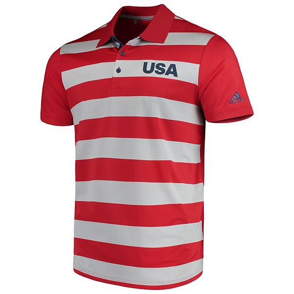 Roar never See insects Men's Official USA Golf adidas Red Ultimate 365 Rugby Stripe Polo