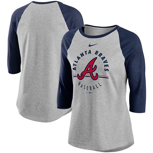Women's Nike Gray/Navy Atlanta Braves Encircled Tri-Blend 3/4-Sleeve Raglan  T-Shirt